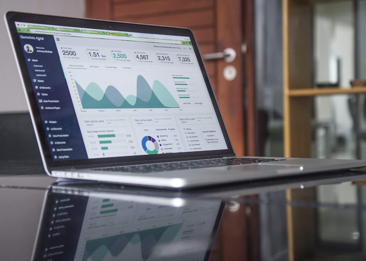 Business analytics and CRM software dashboard on a laptop screen